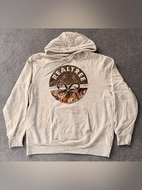 Realtree Camo Logo Hoodie Large Cream Hunting Outdoor Streetwear